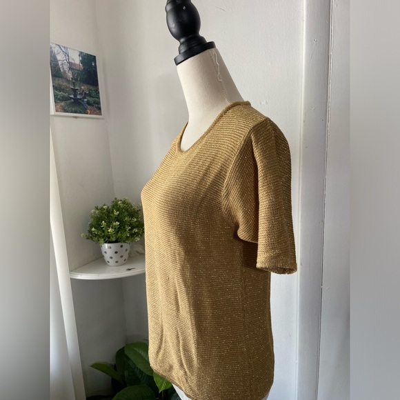 BRETT HARRISON Tan knit short Sleeves, Top, with SHINE SIZE M - Picture 2 of 15